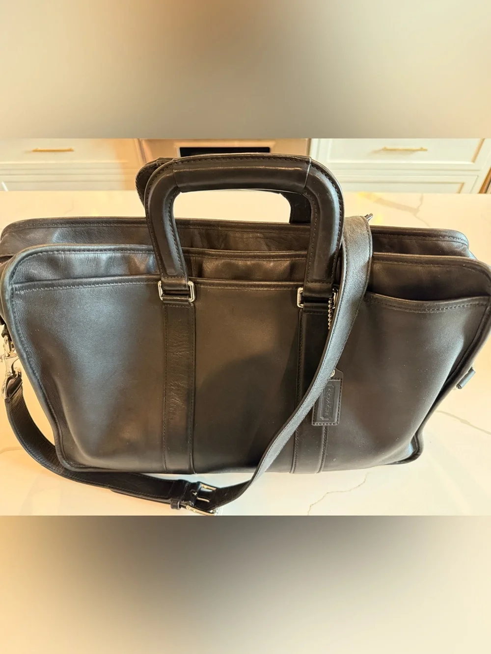 COACH Heritage Web Leather Embassy Briefcase~ Black~ Fits 15” Laptop